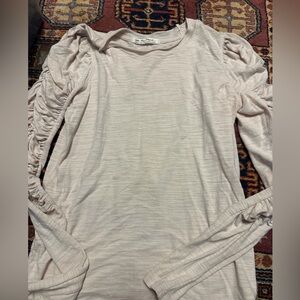 We The Free Cream Long Sleeve Top with Ruched Sleeves
